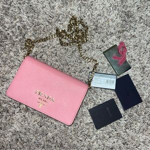 Prada crossbody clutch purse pink